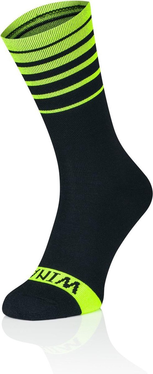 Winaar Fietssokken Winter Unisex Zwart met Groene Strepen - Merino Green - 36-38