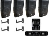 Cafe/ zaal Set A met 4x 400W, versterker en mengpaneel met usb speler.
