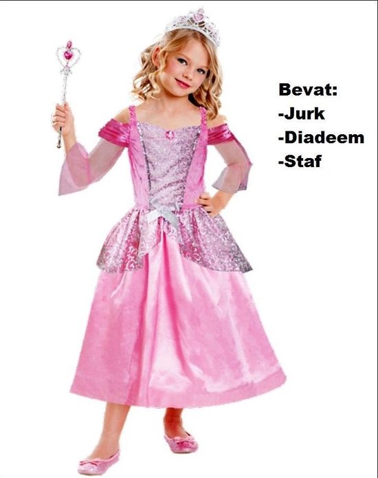 Prinses verkleedset roze kids 3-delig mt.98/104 | bol.com