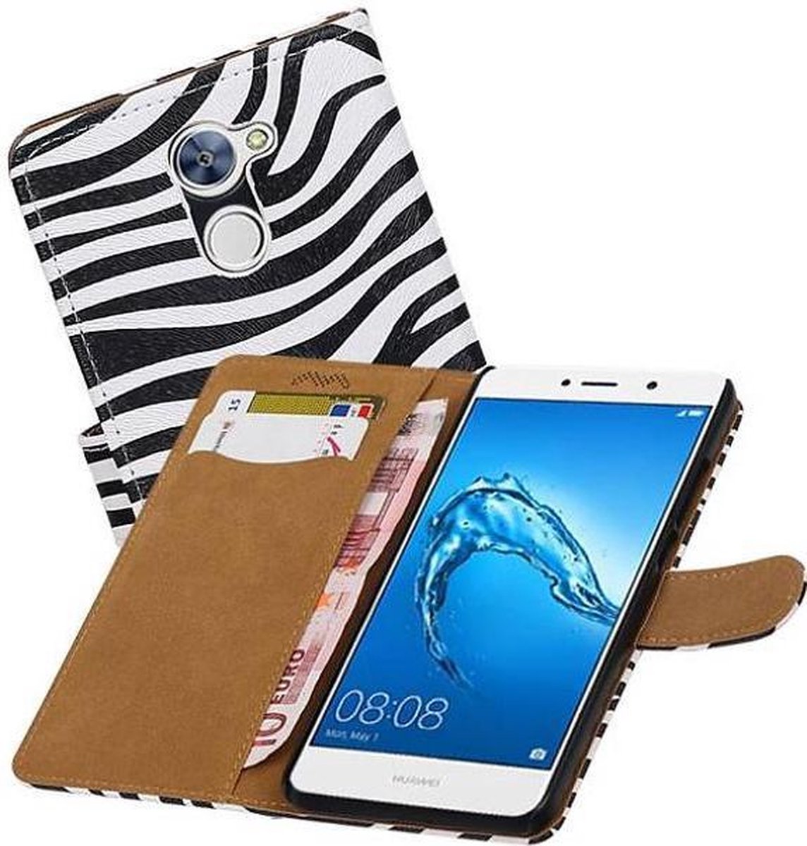 Zebra Bookstyle Hoes Geschikt voor Huawei Y7 / Y7 Prime Wit
