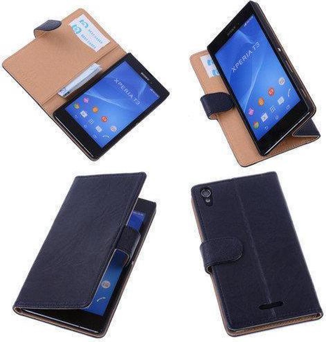 BestCases Navy Blue Sony Xperia T3 Stand Echt Lederen Booktype Hoesje