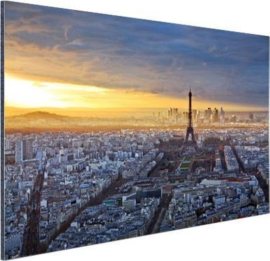 Wanddecoratie Metaal - Aluminium Schilderij Industrieel - Parijs - Skyline - Zon - 180x120 cm - Dibond - Foto op aluminium - Industriële muurdecoratie - Voor de woonkamer/slaapkamer