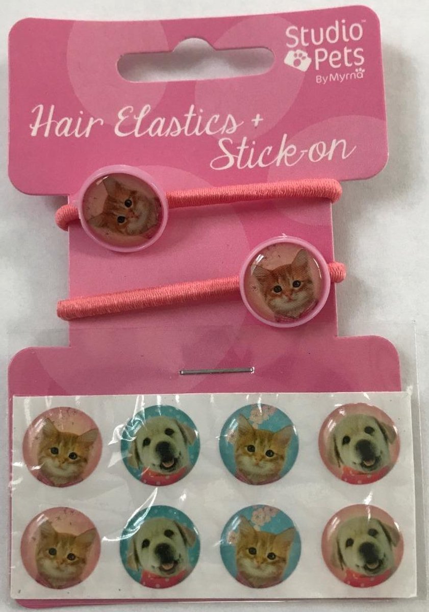 Studio Pets - Haarelastiekjes + Stickers Roze Poes