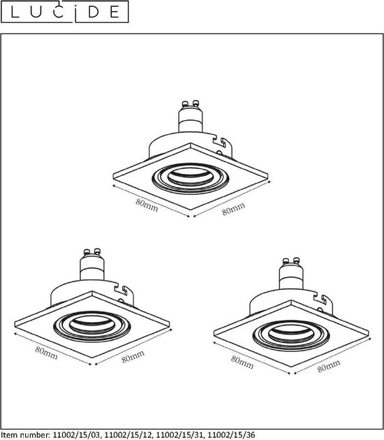 Lucide FOCUS Einbaustrahler Set – 3 Stück, Dimmbar, GU10, 3x5W, 3000K Warmweiß, Ø 8,1 Cm, Weiß – Für Decke & Wandbeleuchtung