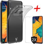 Samsung Galaxy A30 Hoesje + 2x Screenprotector Case-Friendly - Transparant Siliconen TPU Soft Case - iCall