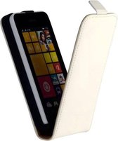 Lederen Wit Nokia Lumia 530 Premium Flip case case Telefoonhoesje
