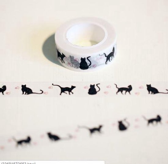 Zwarte Poes Kat Decoratie Washi Masking Papier Tape 15 Mm X 10 M Zwart Wit