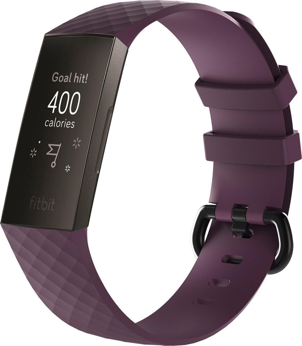 KELERINO. Siliconen bandje geschikt voor Fitbit Charge 3 / Charge 4 Paars - Large