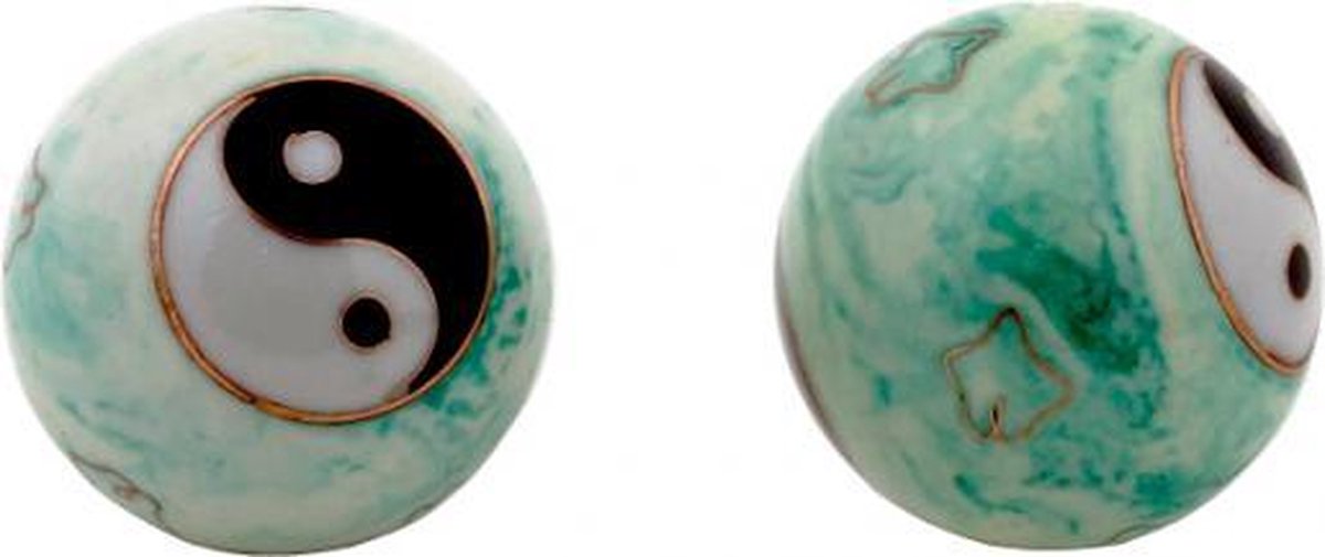 Goedkoopste Meridiaankogels Yin Yang wit/groen gemarmerd - 4 cm (2 stuks) - S