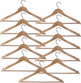 10 (+ 1 GRATIS) naturel gelakte houten kledinghangers van 44 cm breed met broeklat.