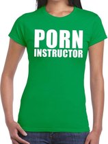 Porn instructor tekst t-shirt groen dames M