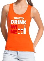 Time to Drink Wine tekst tanktop / mouwloos shirt oranje dames - dames singlet Time to Drink Wine - oranje kleding L
