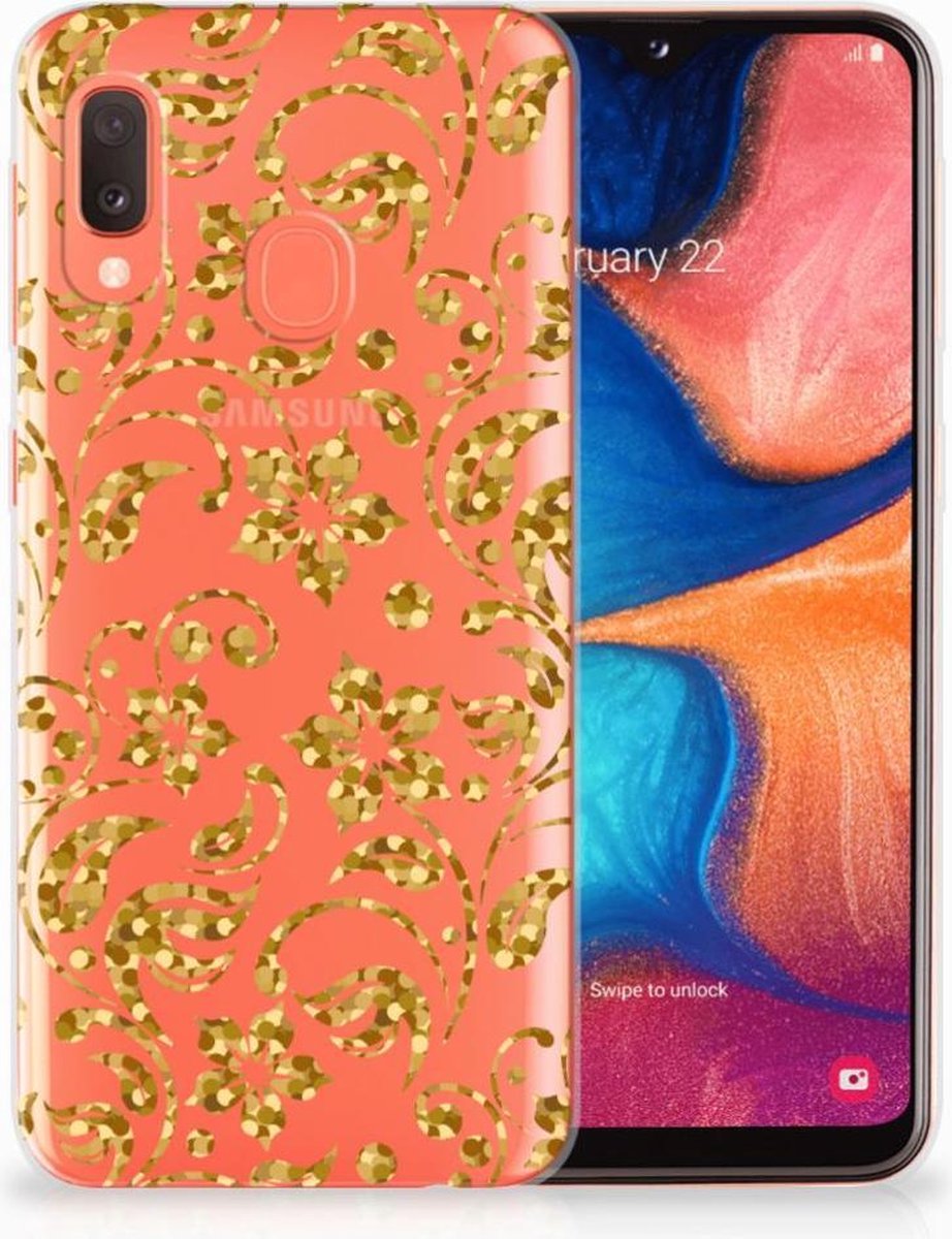 Samsung Galaxy A20e TPU Case Gouden Bloemen