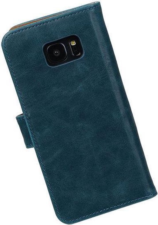 Blauw vintage lederlook bookcase voor de Samsung Galaxy S7 Edge wallet