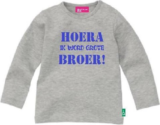 T-shirt lange mouw | Hoera ik word grote broer! | mêlee grijs | maat 74