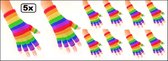 5x Paar vingerloze handschoen regenboog gestreept