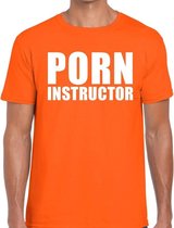 Porn instructor tekst t-shirt oranje heren L