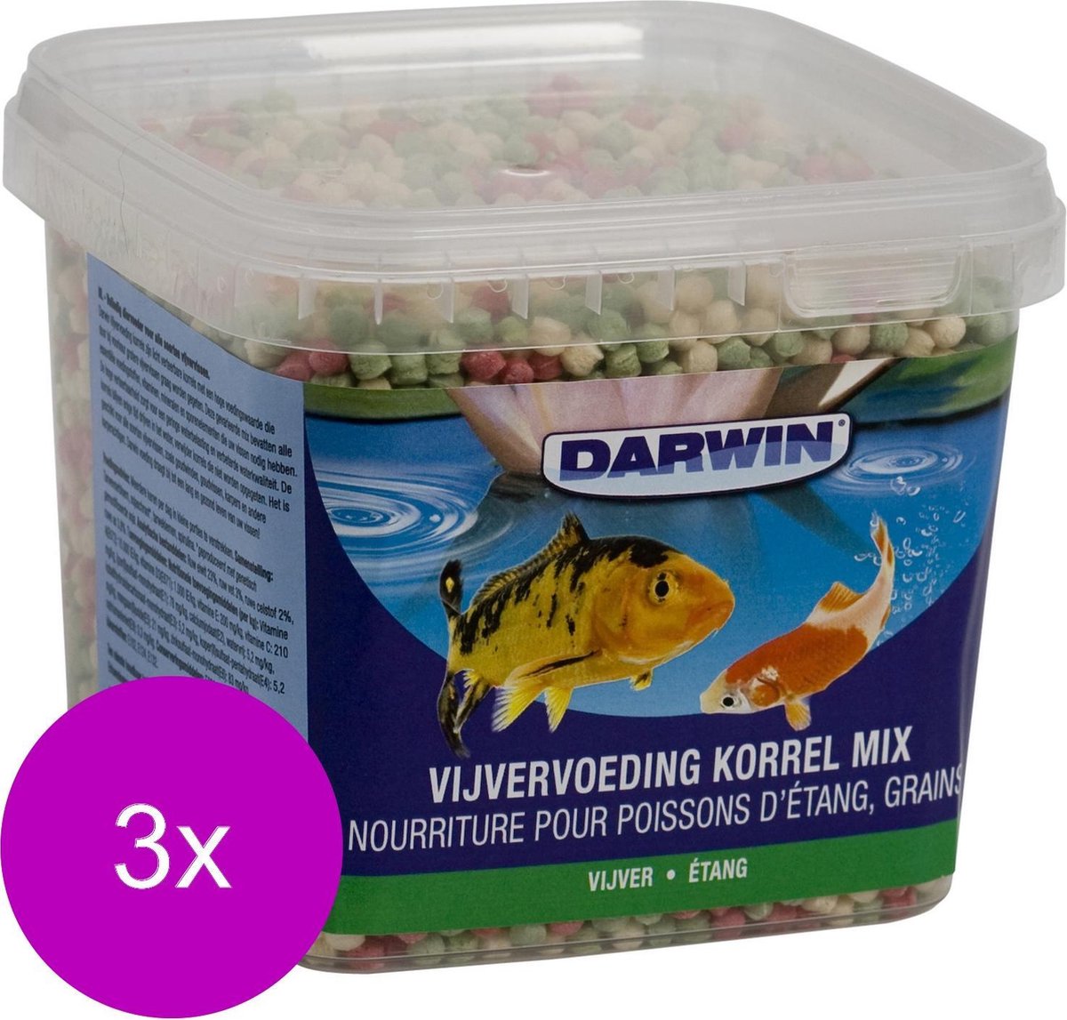 Darwin Vijvervoeding Korrel Mix - Vijvervoer - 3 x 2.5 l