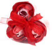 Zeep bloemen Hart box - Mini Rode rozen 3 stuks in box