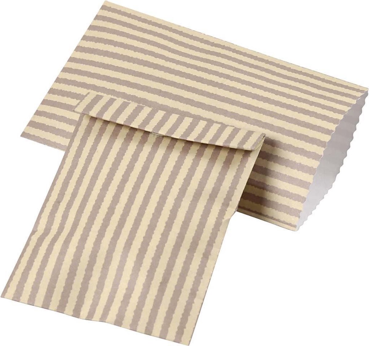 Papieren zakjes klein 6 x 10,5 cm, 20 stuks, creme/taupe gestreept | bol.com