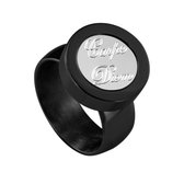 Quiges RVS Schroefsysteem Ring Zwart Glans 16mm met Verwisselbare Carpe Diem 12mm Mini Munt