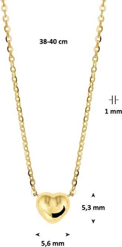 The Jewelry Collection Ketting Hart 1,0 mm 38 - 40 cm - Geelgoud - Huiscollectie