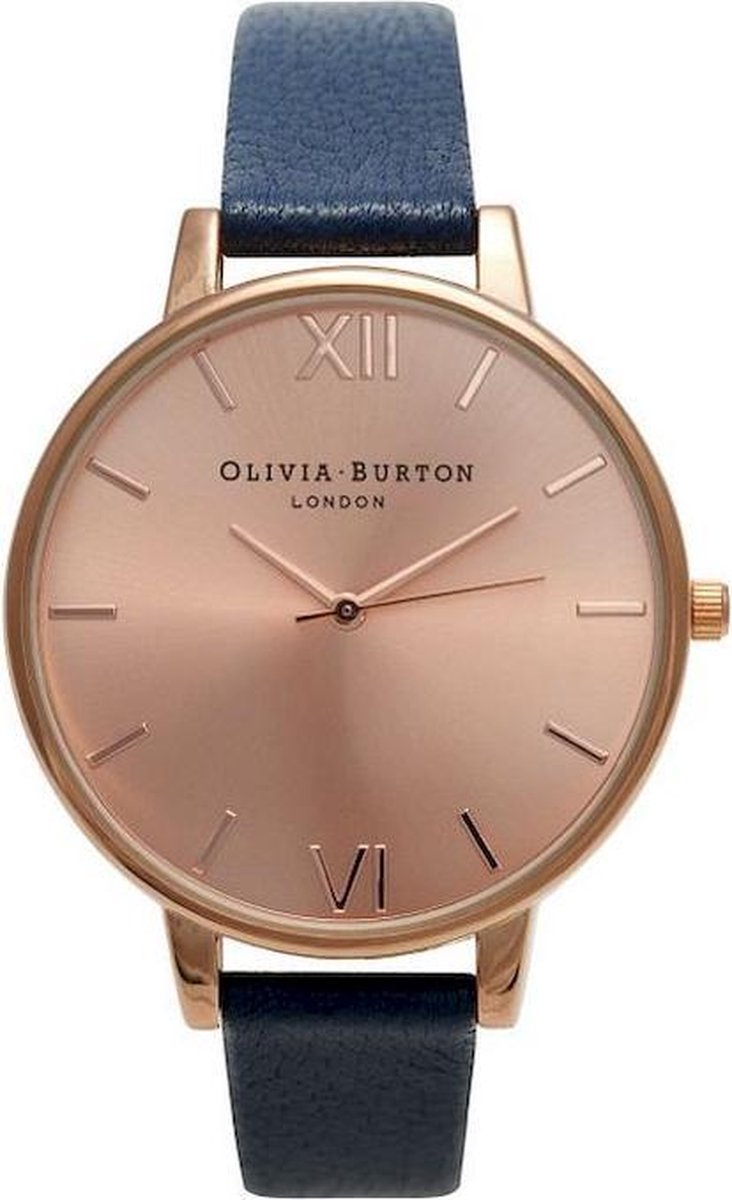 Olivia Burton Big Dial OB13BD13B - Horloge - Leer - Blauw - Ø38mm