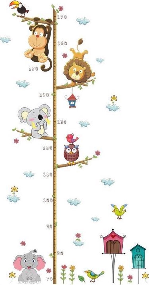 Decoratieve Muursticker - Hoogtemeter met dieren - Lengtemeter kinderen