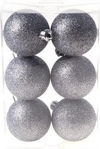 Cosy&Trendy Kerstballen Ø 6 cm - Grijs glitter - Set-6