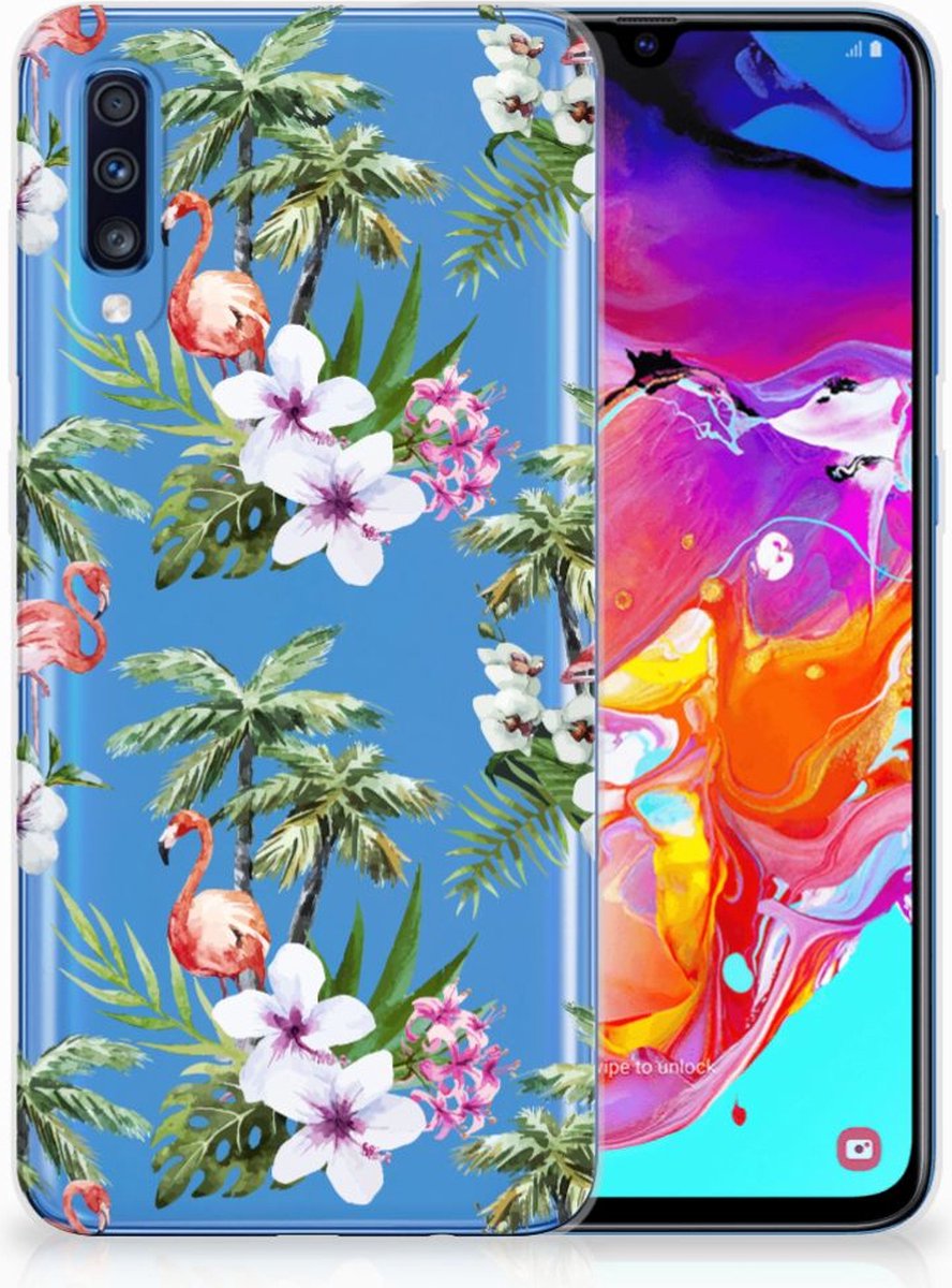 Samsung Galaxy A70 TPU Hoesje Flamingo Palms