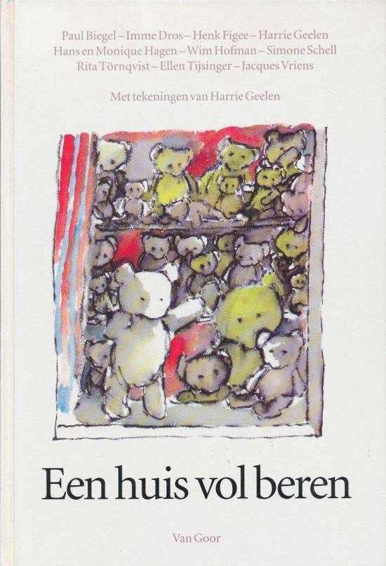 Boekomslag met de titel 'Een huis vol beren' en tekeningen van vele teddyberen.