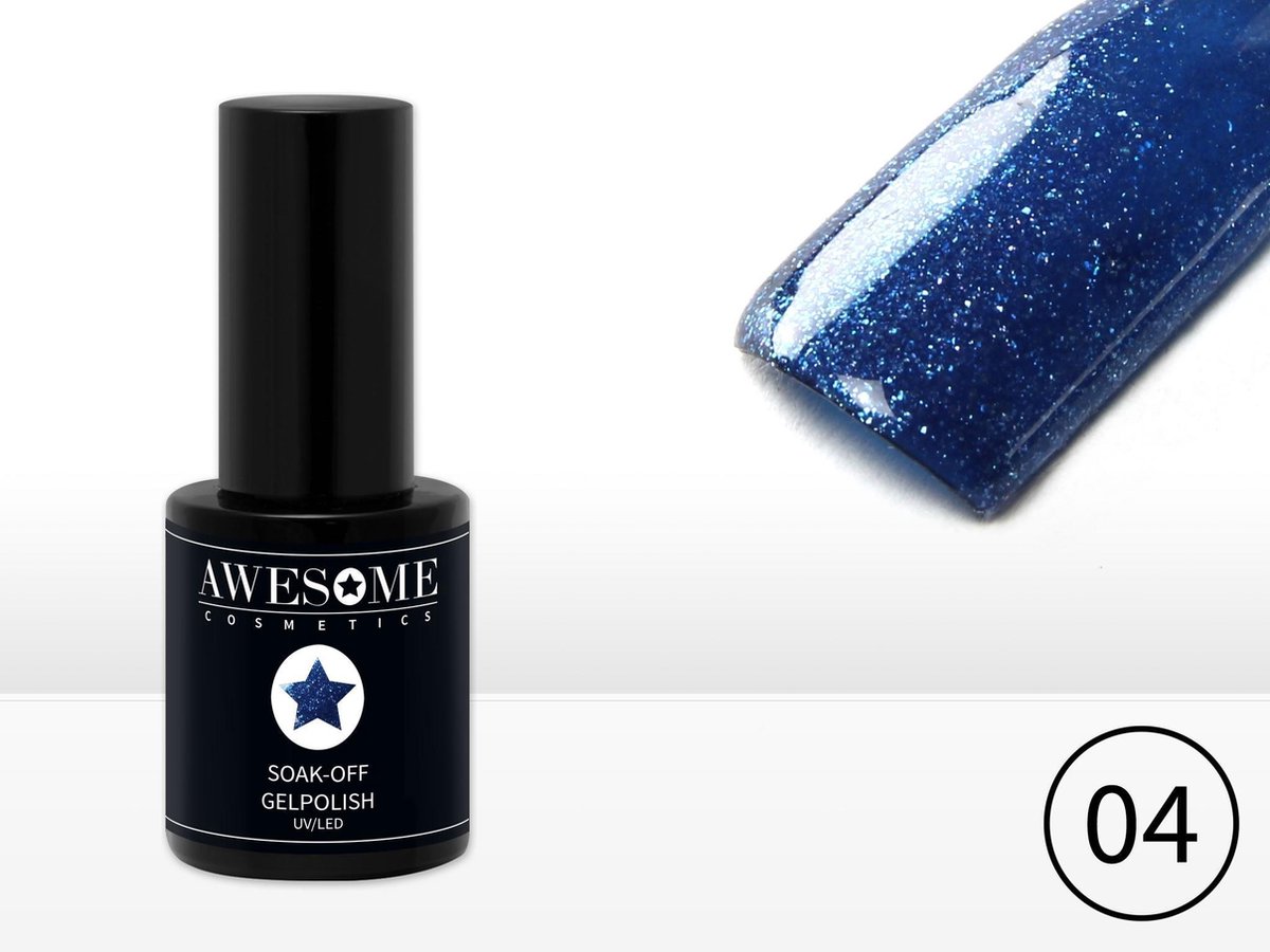 Goedkoopste Awesome 04 Blauw met fijne glitter Gelpolish - Gellak - Gel nagellak - UV & LED
