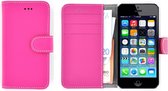 Apple iPhone 5 / 5S Smartphone Hoesje Wallet Book Style Case Echt Leer Roze