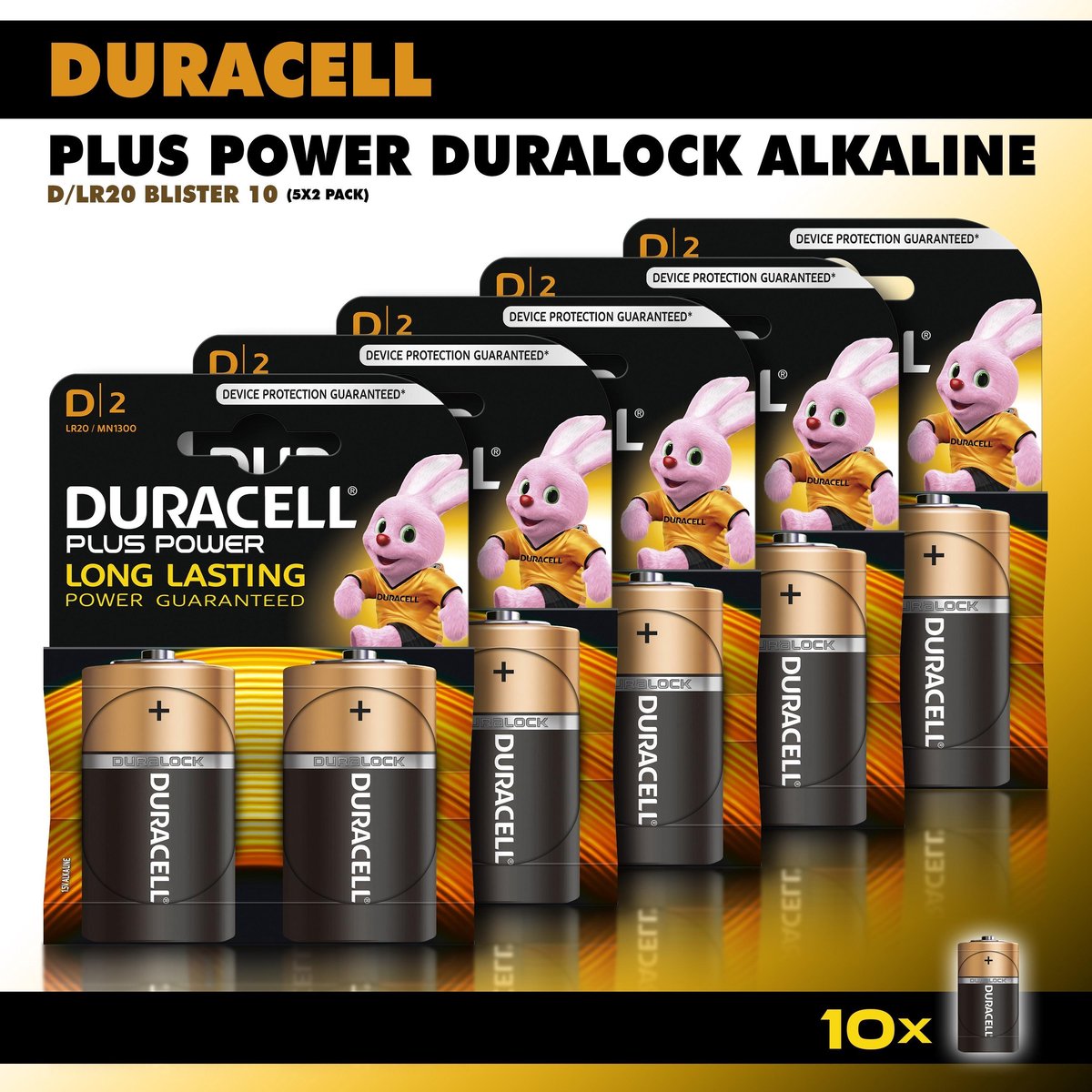 Duracell Plus Power Alkaline - D batterijen LR20 - voordeelverpakking - 10 stuks