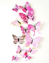 12 stuks licht roze 3D vlinders / Vlinders Muursticker / Muurdecoratie Voor Kinderkamer / Babykamer / Slaapkamer - Vlinder Sticker licht roze - DisQounts