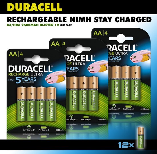 Piles rechargeables Duracell AA - 2500 mAh - 12 pièces | bol.com