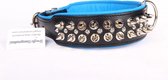 Dog's Companion - Leren halsband - met spikes - Zwart/Blauw - 60-73cmx50 mm - Lengte: 75cm (50 mm), Kleur: Zwart / Blauw
