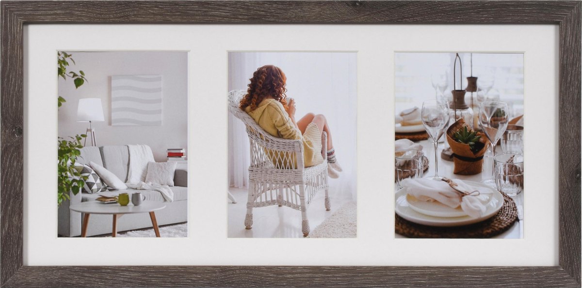 Henzo Fotolijst - Henzo - Modern Gallery - Collagelijst voor 3 foto's - Fotomaat 13x18 cm - Donkergrijs