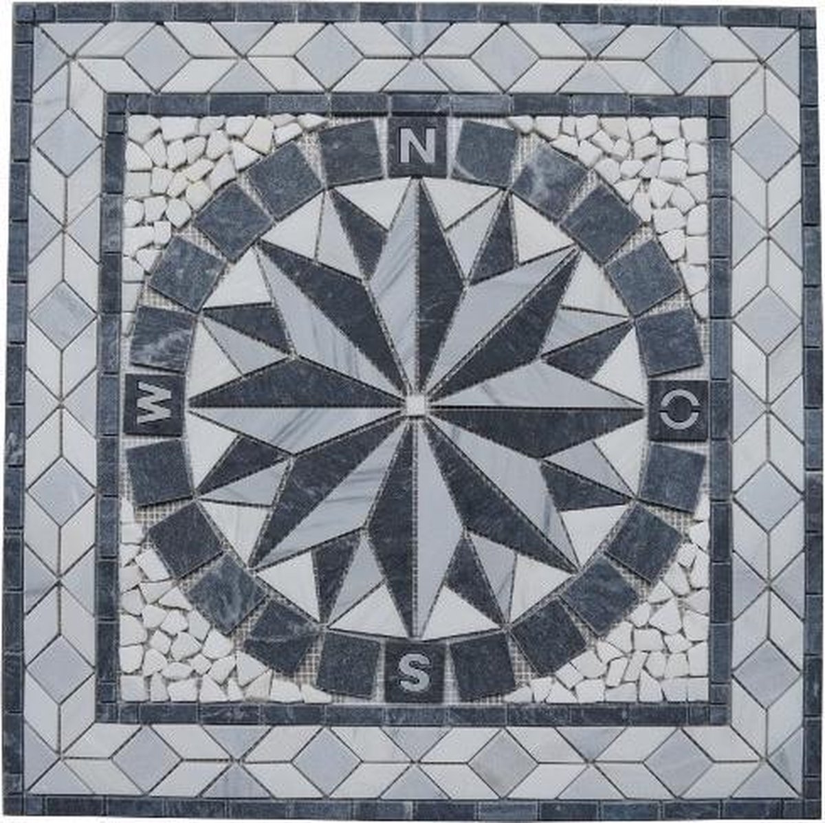 Marbre Rosace Mosaique en carrelage 67x67 cm x 8 mm rose des vents Bianco Carrara 044 