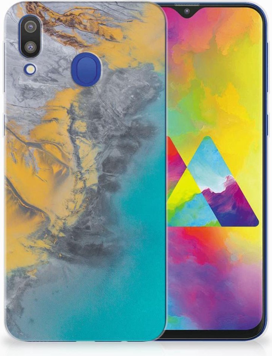 Back Cover voor Samsung Galaxy M20 (Power) TPU Siliconen Hoesje Marble Blue Gold