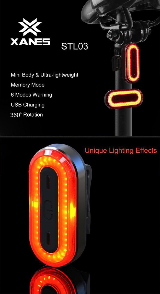 XANES Ultraheldere LED Fietsachterlicht - USB oplaadbaar - 100 Lumen - Oplaadbare Fietslamp — afbeelding 4