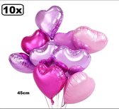10x Folie ballon hart pearl roze assortie 45cm - folieballon huwelijk thema feest valentijn festival hartjes