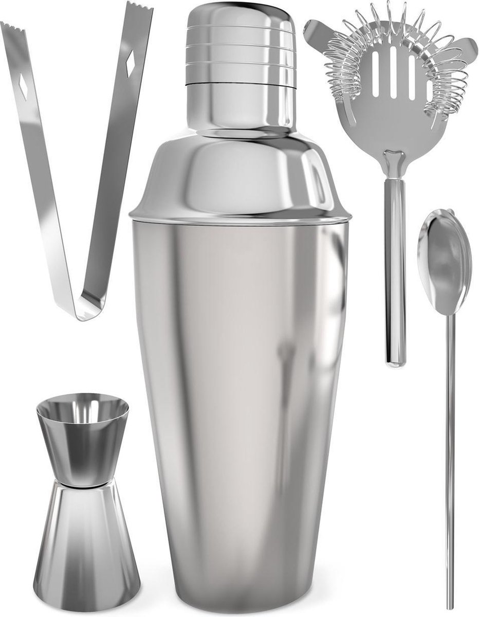 KitchenBrothers Professionele Cocktail Shaker Set 5 Delig Met Shaker Zeef