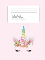 Rainbow Unicorn Black Eyelashes Composition Notebook: College Ruled