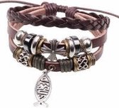 Leren armbandje- Jezus- stoer- Charme Bijoux Charme Bijoux