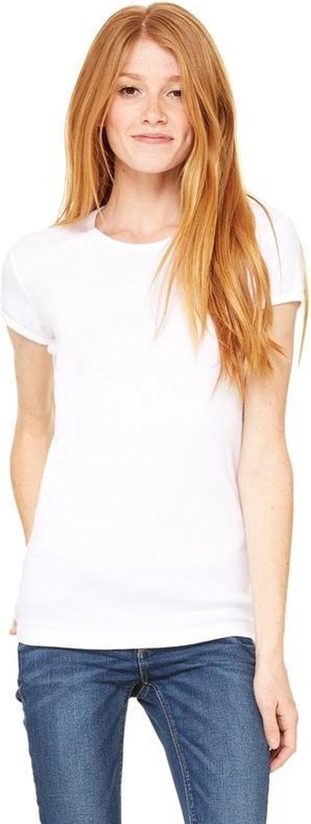 Basic t-shirt wit met ronde hals voor dames - Dameskleding shirtjes L