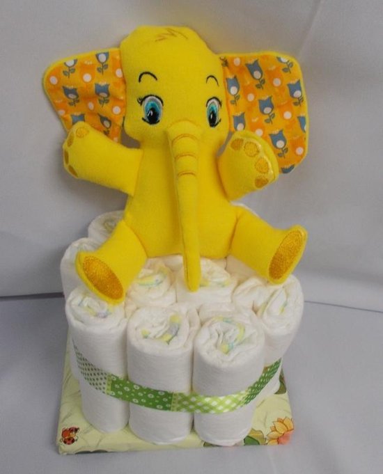 Sabinegeschekenshop.be pampertaart olifant geel