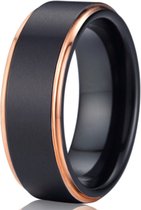 Schitterende Zwarte en Rosé Gouden Wolfraamcarbide Ring | Damesring | Herenring | 22,25 mm. Maat 70