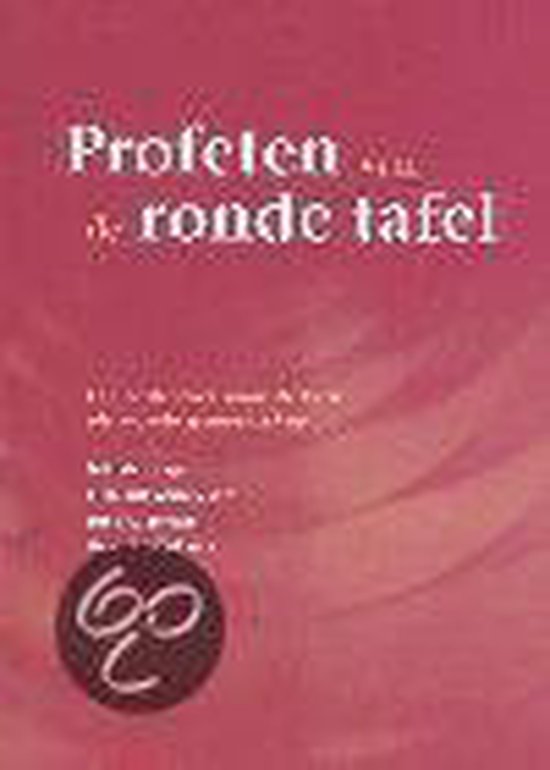 Boek met de titel 'Profeten aan de ronde tafel' op een roze achtergrond.