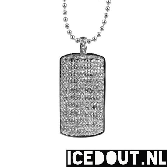 Zilveren Iced Out dog tag ketting | bol.com